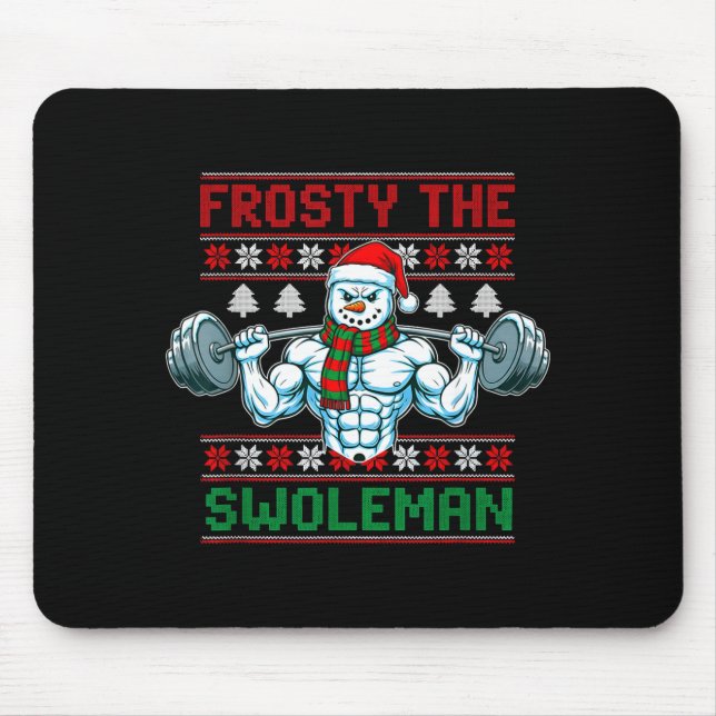 Tapis De Souris Frosty The Swoleman Ugly Christmas Sweater Funny S (Devant)