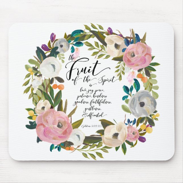 Tapis De Souris Fruits de l'esprit Aquarelle Florale Wreath (Devant)