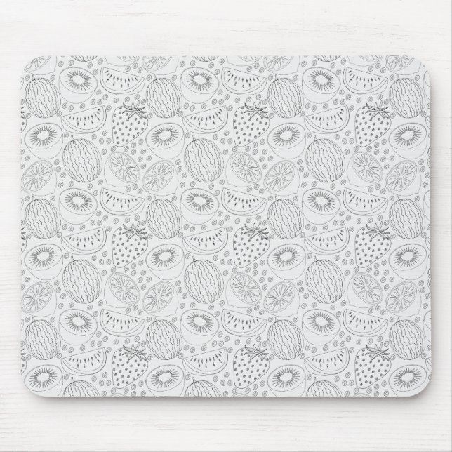 Tapis De Souris Fruits tropicaux sans couture motif noir et blanc (Devant)