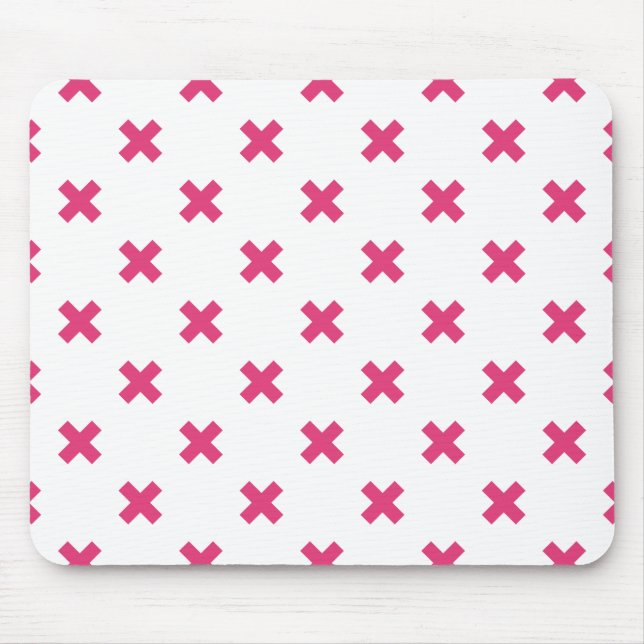 Tapis De Souris Fuchsia croix sur le blanc (Devant)