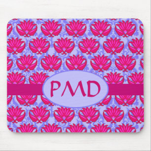 Tapis De Souris Fuchsia rose violet Art Nouveau Damask Monogramme