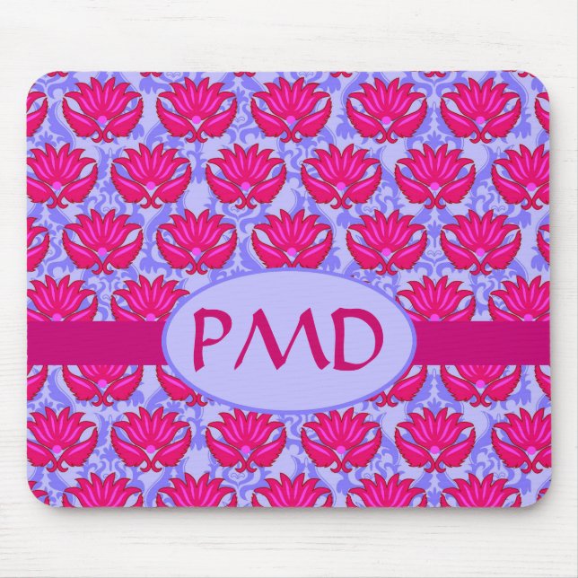Tapis De Souris Fuchsia rose violet Art Nouveau Damask Monogramme (Devant)