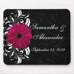 Tapis De Souris Fuchsia Scroll Gerbera Daisy avec noir et blanc