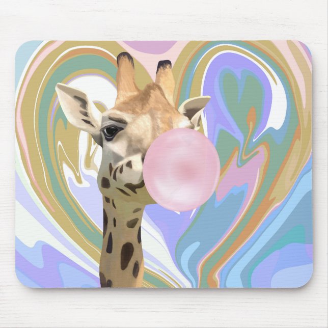 Tapis De Souris Fun Bubblegum soufflant Giraffe Liquide Swirl Bleu (Devant)