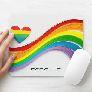 Tapis De Souris Fun Modern LGBT Pride Rainbow Nom personnalisé