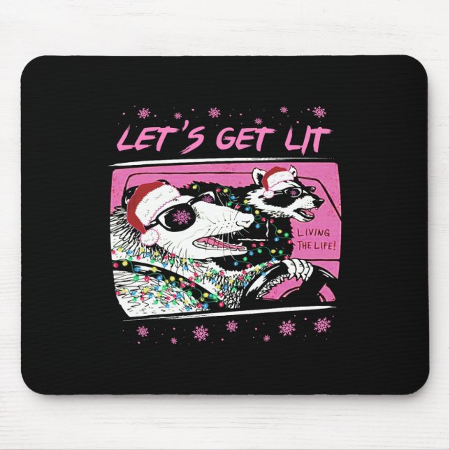 Tapis De Souris Fun Possum Raccoon Lets Obtenir Trash Street Pink  (Devant)