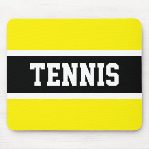 Tapis De Souris Fun Sporty Bold TENNIS Texte Jaune Black Stripes