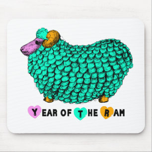 Tapis De Souris Funky Green Ram Année chinoise Zodiac Mousepad