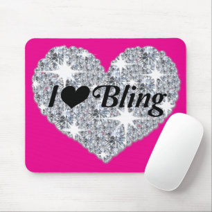 Tapis De Souris Funky Hot Rose Faux Diamond I Love Bling Heart