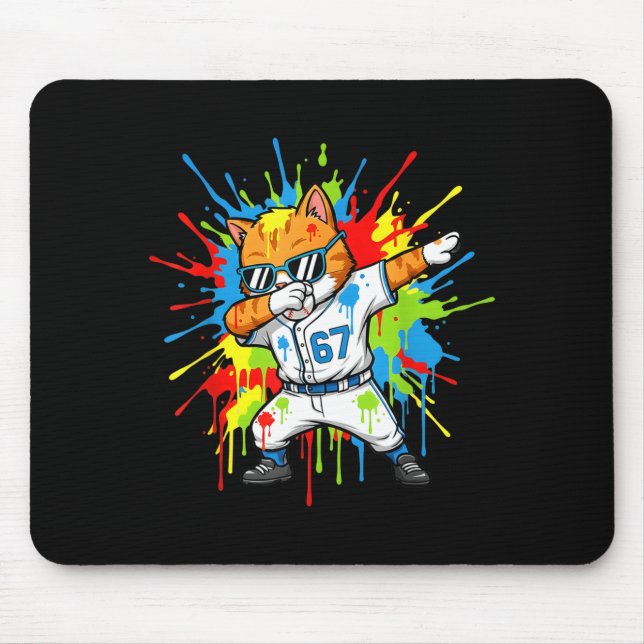 Tapis De Souris Funny 67 Baseball Dabbing Cat 6 7 Dripng Ice Cream (Devant)