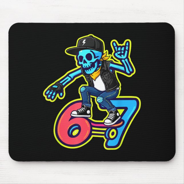 Tapis De Souris Funny 67 Skeleton Skater Meme Retro Skateboarding  (Devant)