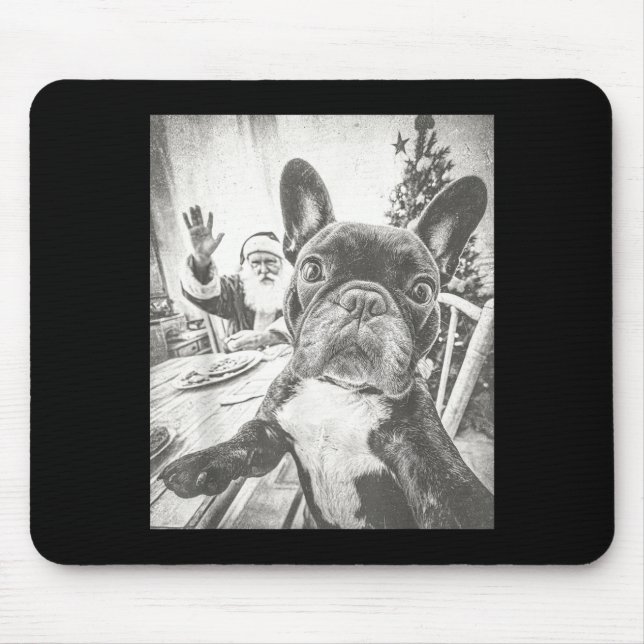 Tapis De Souris Funny Ai French Bulldog Selfie With Santa Claus Ch (Devant)