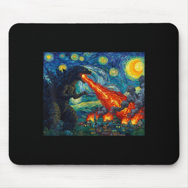 Tapis De Souris Funny Art Japanese Monster Kaiju In Van Gogh Starr (Devant)