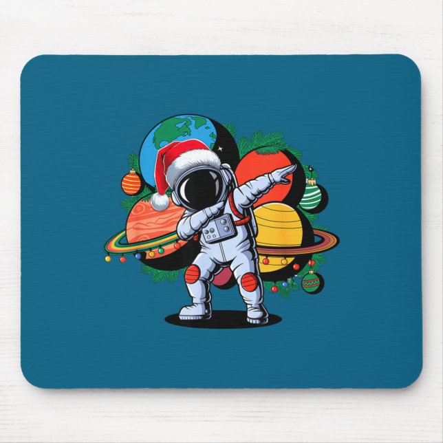 Tapis De Souris Funny Astronaut Christmas Space Planets Santa Hat  (Devant)