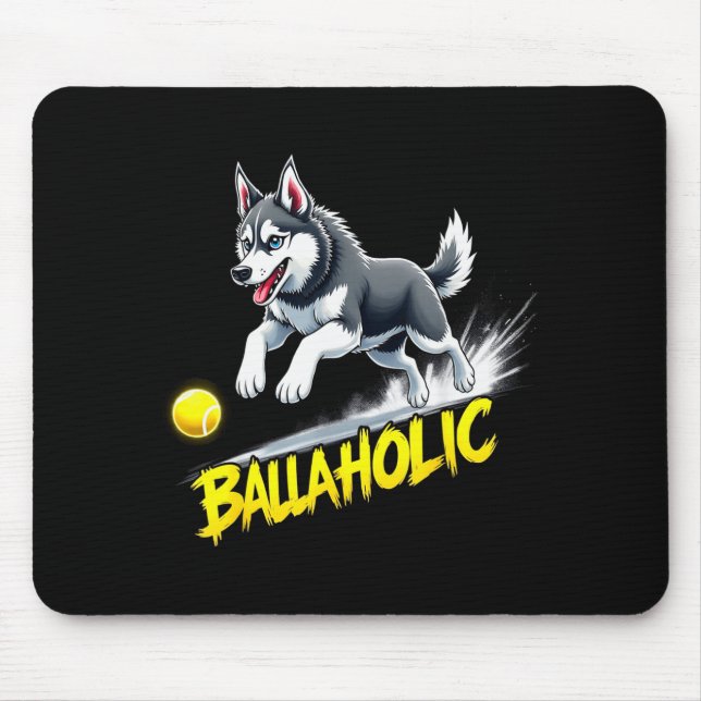 Tapis De Souris Funny Ballaholic Siberian Husky Dog Chasing Ball  (Devant)