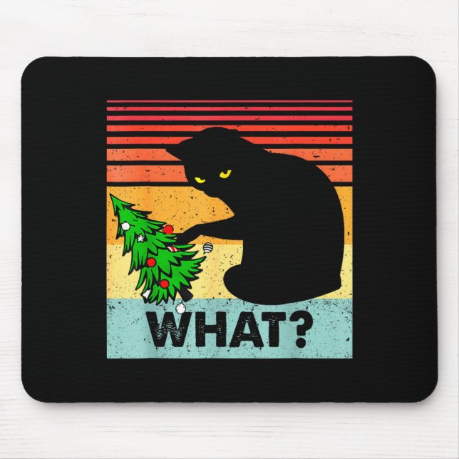 Tapis De Souris Funny Black Cat Gift Pushing Christmas Tree Over C (Devant)