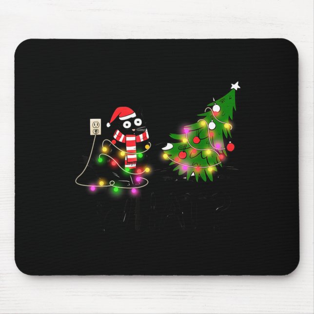 Tapis De Souris Funny Black Cat Gift Pushing Christmas Tree Over C (Devant)