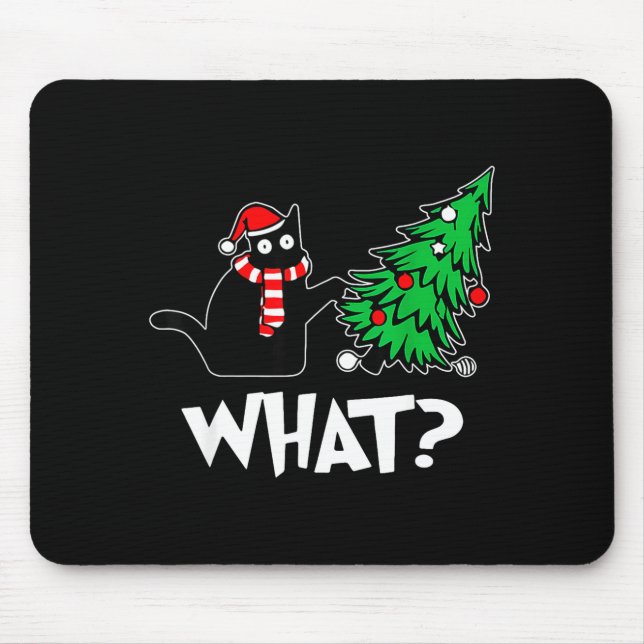 Tapis De Souris Funny Black Cat Xmas Pushing Christmas Tree Over C (Devant)