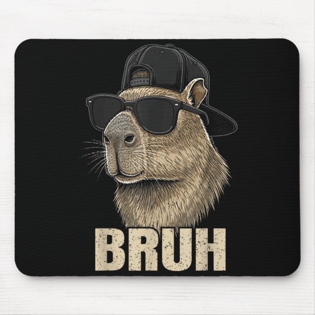 Tapis De Souris Funny Bruh Meme Capybara Lover Cool Sungles For Me (Devant)