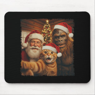 Tapis De Souris Funny Cat Selfie avec Sasquatch et Santa Noël