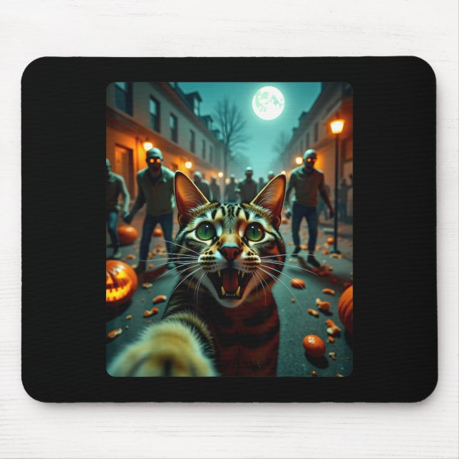 Tapis De Souris Funny Cat Selfie Halloween Zombies Humor  (Devant)