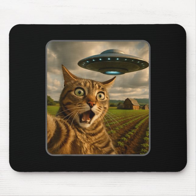 Tapis De Souris Funny Cat Selfie With Ufo Alien Meme  (Devant)