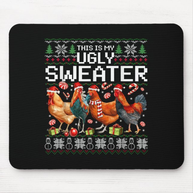 Tapis De Souris Funny Chicken Ugly Christmas Sweater Holiday Desig (Devant)
