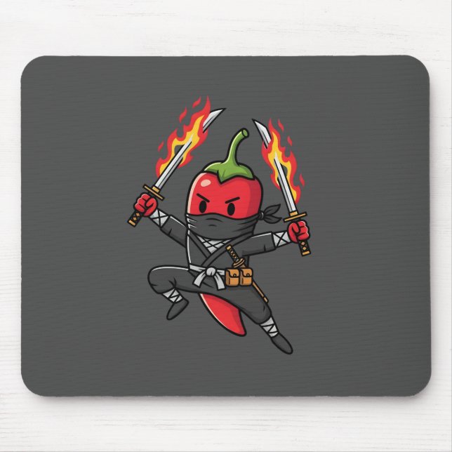 Tapis De Souris Funny Chili Pepper Fire Ninja Samurai Illustration (Devant)