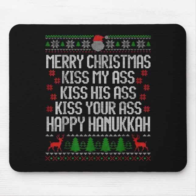 Tapis De Souris Funny Christmas Kiss My Happy Hanukkah Humor  (Devant)