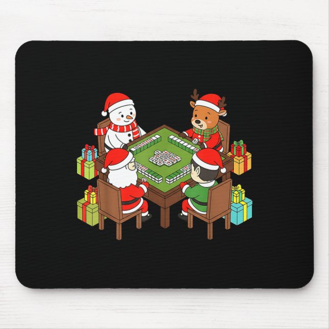 Tapis De Souris Funny Christmas Mahjong Santa Snowman Elf Reindeer (Devant)