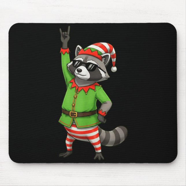 Tapis De Souris Funny Christmas Raccoon Dressed As Elf With Sungle (Devant)