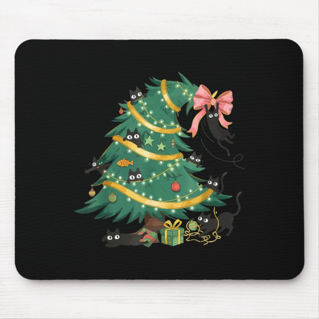 Tapis De Souris Funny Christmas Tree Cute Black Cat Matching Famil (Devant)