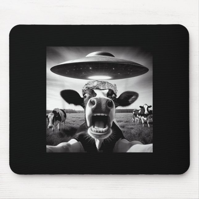 Tapis De Souris Funny Cow Abduction By Ufo Selfie - Hilarious Alie (Devant)