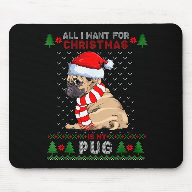 Tapis De Souris Funny Dog Lovers Cute Pug Santa Hat Ugly Christmas (Devant)