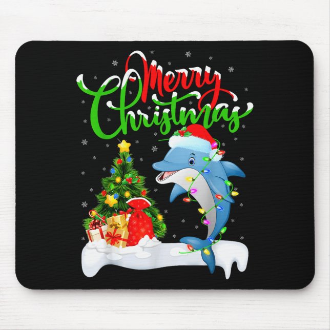 Tapis De Souris Funny Dolphin Fish Lover Xmas Lighting Dolphin Chr (Devant)