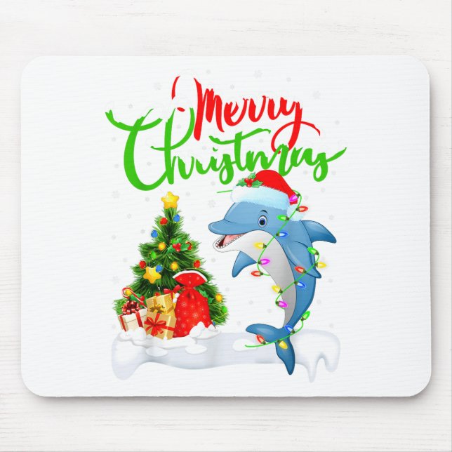 Tapis De Souris Funny Dolphin Fish Lover Xmas Lighting Dolphin Chr (Devant)