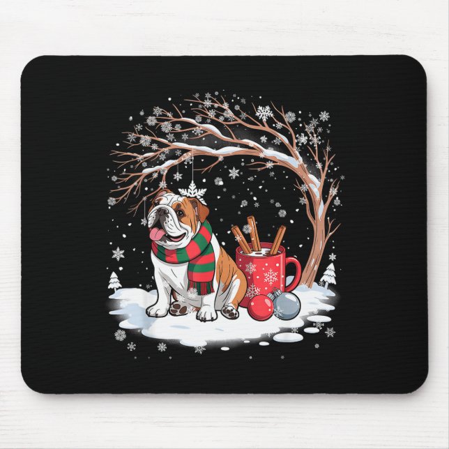 Tapis De Souris Funny English Bulldog In The Snow Tree Christmas W (Devant)