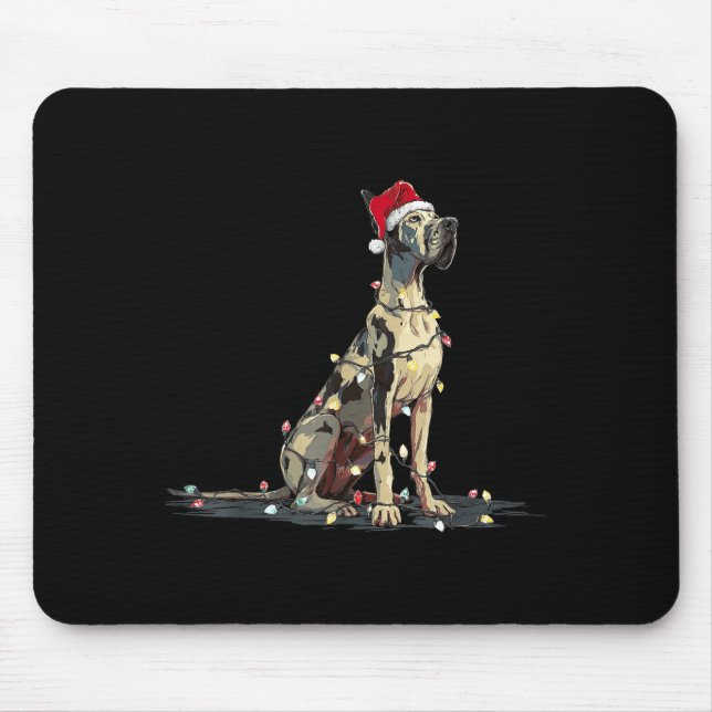 Tapis De Souris Funny Great Dane Christmas Graphics Dog Lights Lov (Devant)