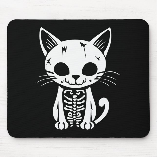 Tapis De Souris Funny Halloween Skeleton Cat Kitty Costume Skull C (Devant)