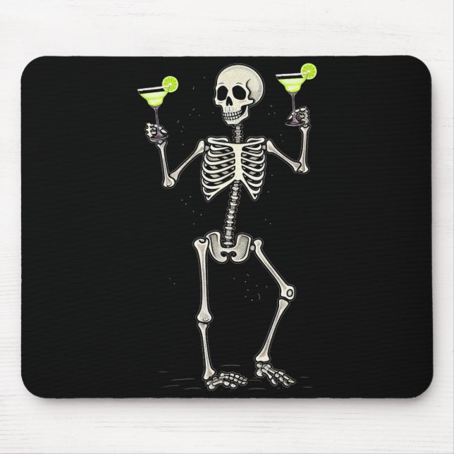 Tapis De Souris Funny Halloween Skeleton Drinking Margarita Tail  (Devant)