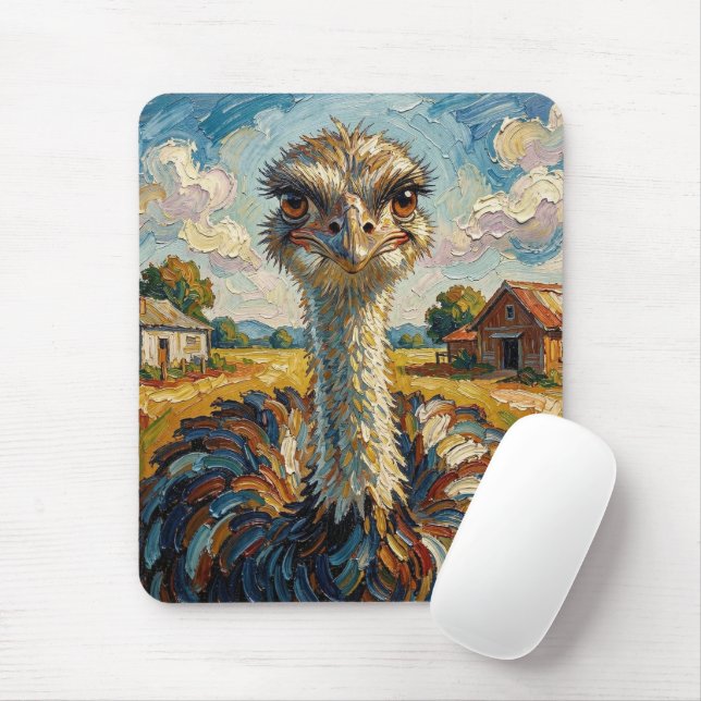 Tapis De Souris Funny Impasto Ostrich on a Ranch  (Avec souris)
