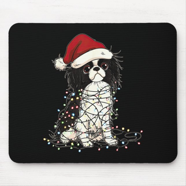 Tapis De Souris Funny Japanese Chin Christmas Graphics Dog Lights  (Devant)