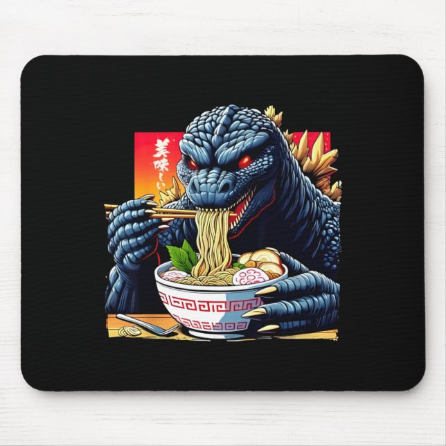 Tapis De Souris Funny Kaiju Eating Ramen Japanese Monster Lover Bi (Devant)