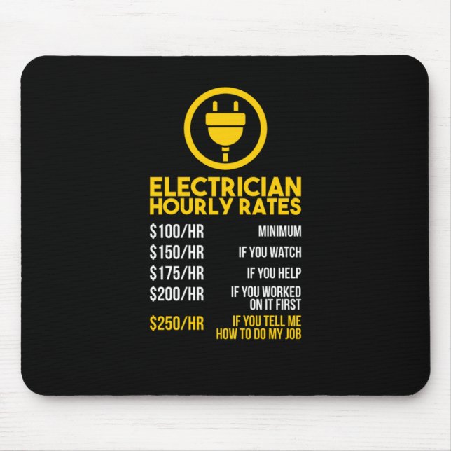 Tapis De Souris Funny Lineman Electrician Tarifs horaires (Devant)