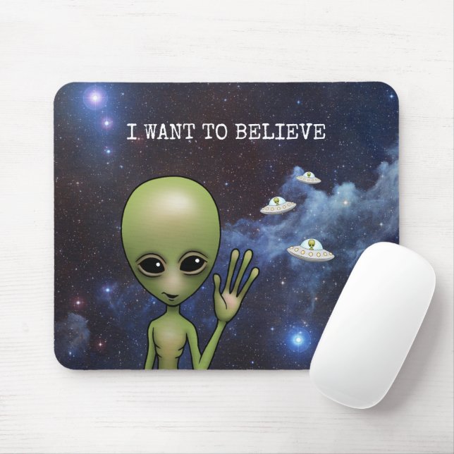 Tapis De Souris Funny Little Green Man Space Alien Sci Fi Galaxy (Avec souris)