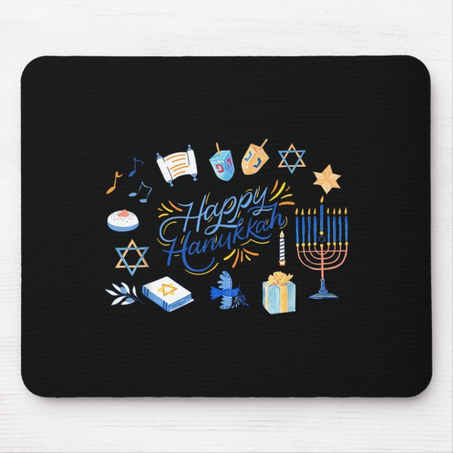 Tapis De Souris Funny Menorah Hanukkah 2025 Meowzel Chanukah Jewis (Devant)