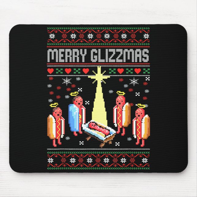 Tapis De Souris Funny Merry Glizzmas Hot Dogs Family Gro Ugly Chri (Devant)