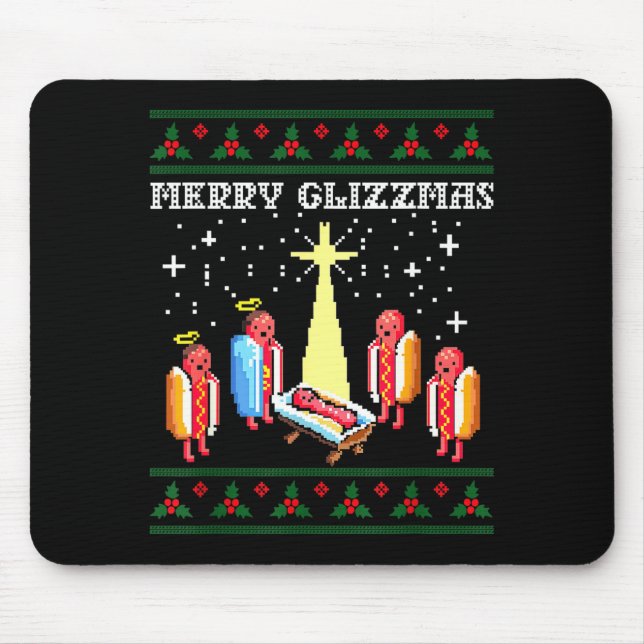 Tapis De Souris Funny Merry Glizzmas Hot Dogs Family Group Ugly Ch (Devant)