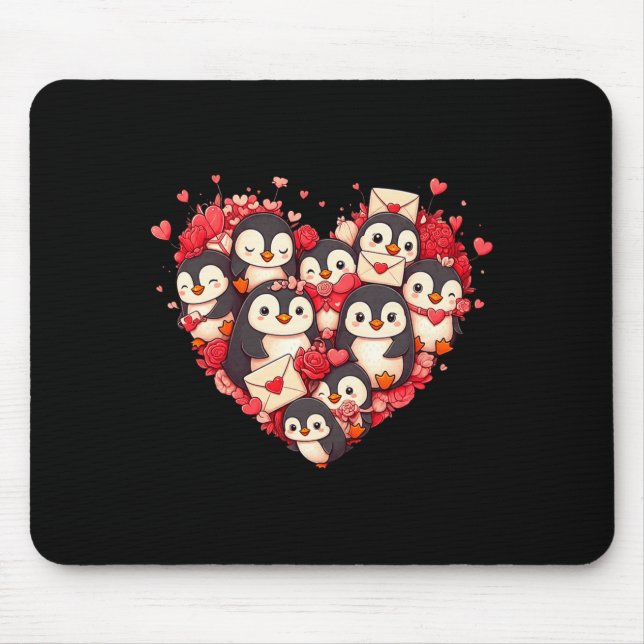 Tapis De Souris Funny Penguin Heart Valentine Penguin Womens Mens  (Devant)