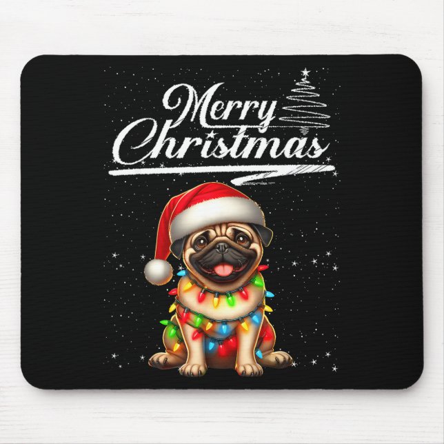 Tapis De Souris Funny Pug Dog Christmas Lights Santa Hat Candy Can (Devant)